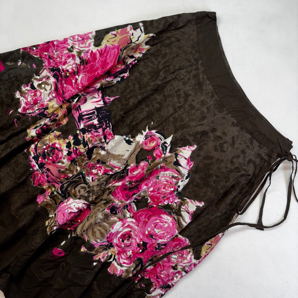 Mix Nouveau New York Floral Sequin Skirt Brown Pink Artsy Boho Size Large‎